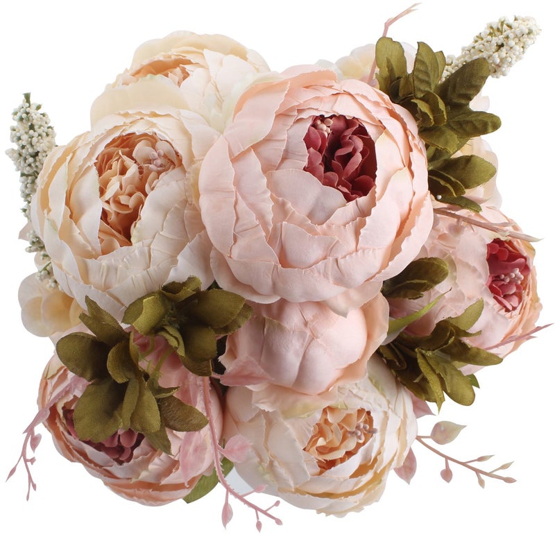 Duovlo Fake Flowers Vintage Artificial Peony Silk Flowers Wedding Home Decoration,Pack of 1 (Light Pink) - Image 1